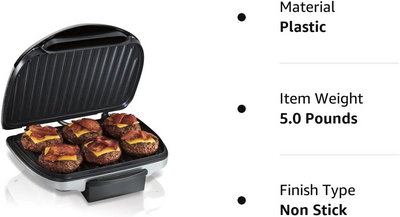 Hamilton Beach Electric Indoor Grill, 6-Serving, Large 90 sq. in. Nonstick Easy Clean Plates, Floating Hinge for Thicker Foods, 1200 Watts, Silver (25371) - Barbecue Whizz...Watch My Smoke!