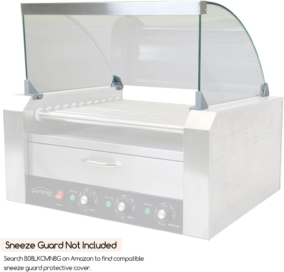 PartyHut 30 Hot Dog Roller Warmer Grill Cooker Machine, Commercial Grade, (with Bun Warmer Drawer, 11 Non-Stick Rollers, 30 Hot Dog Sausage Grill Cooker, and Removable Stainless Steel Drip Tray) - Barbecue Whizz...Watch My Smoke!