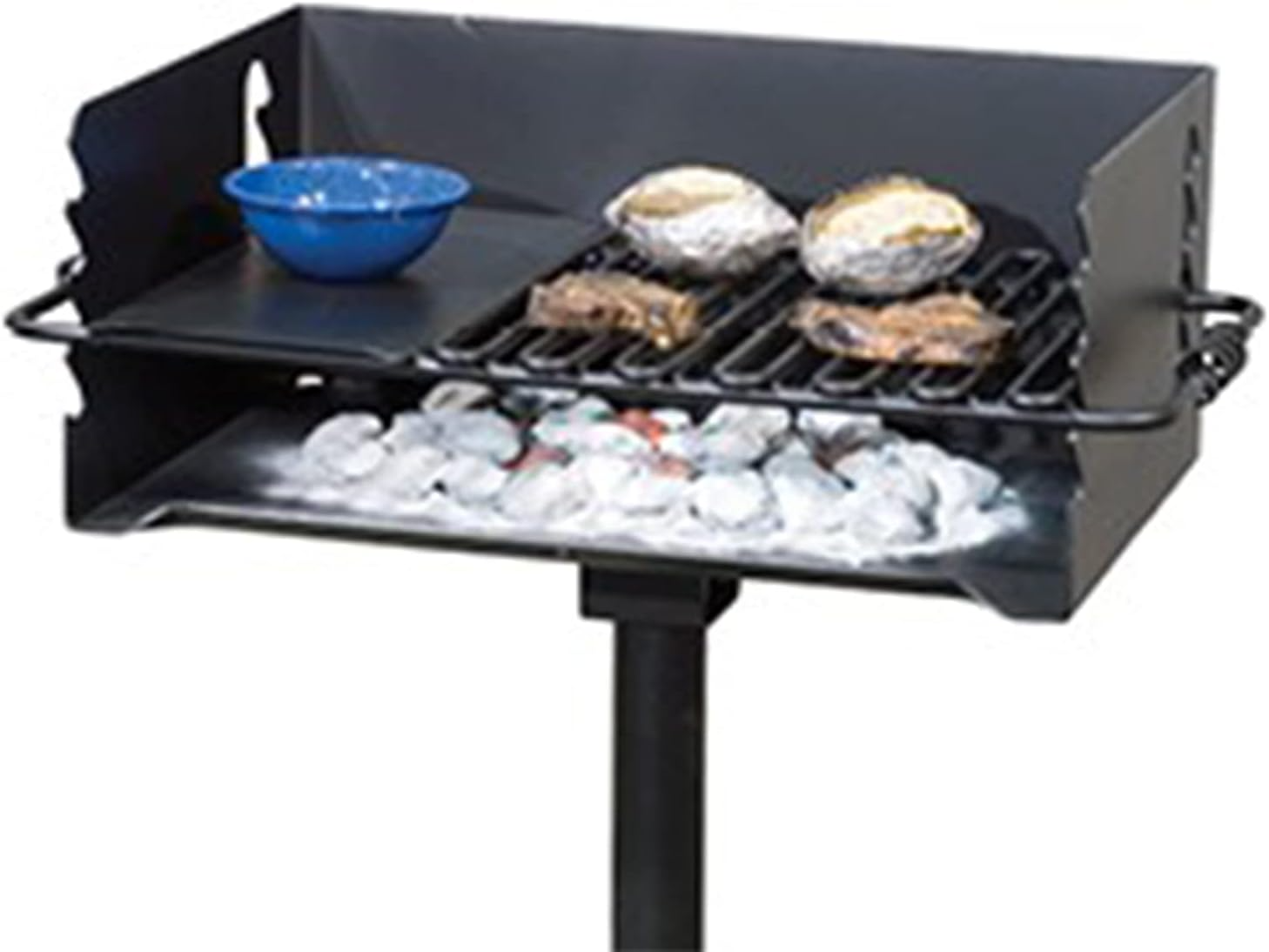 Pilot Rock CBP-247 Jumbo Park Style Heavy Duty Steel Outdoor BBQ Charcoal Grill with Cooking Grate and 2 Piece Post for Camping and Backyards, Black - Barbecue Whizz...Watch My Smoke!
