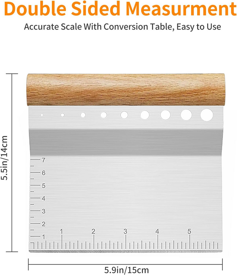 ALLTOP Dough Bench Scraper/Cutter/Chopper Stainless Steel Blade with Herb Stripper,Multipurpose Kitchen Pastry Tool with Scale Ruler - Leaf Remover - 1 Pack - Barbecue Whizz...Watch My Smoke!