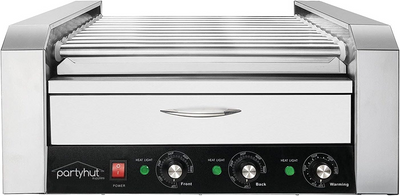 PartyHut 30 Hot Dog Roller Warmer Grill Cooker Machine, Commercial Grade, (with Bun Warmer Drawer, 11 Non-Stick Rollers, 30 Hot Dog Sausage Grill Cooker, and Removable Stainless Steel Drip Tray) - Barbecue Whizz...Watch My Smoke!