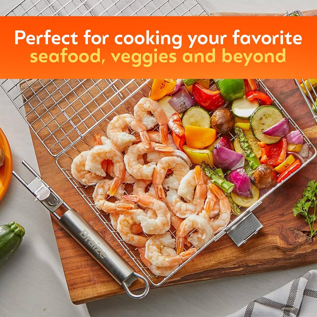 Stainless Steel Large Grill Basket with Easy Open/Close Lid and Removable Handle - 12.25 x 9.5 x 1.5 Inches - Includes Carry/Storage Bag for - Barbecue Whizz...Watch My Smoke!