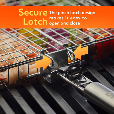 Stainless Steel Large Grill Basket with Easy Open/Close Lid and Removable Handle - 12.25 x 9.5 x 1.5 Inches - Includes Carry/Storage Bag for - Barbecue Whizz...Watch My Smoke!