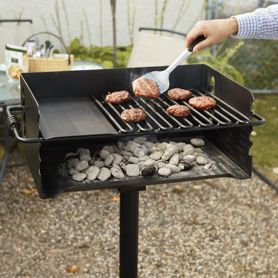 Pilot Rock CBP-247 Jumbo Park Style Heavy Duty Steel Outdoor BBQ Charcoal Grill with Cooking Grate and 2 Piece Post for Camping and Backyards, Black - Barbecue Whizz...Watch My Smoke!