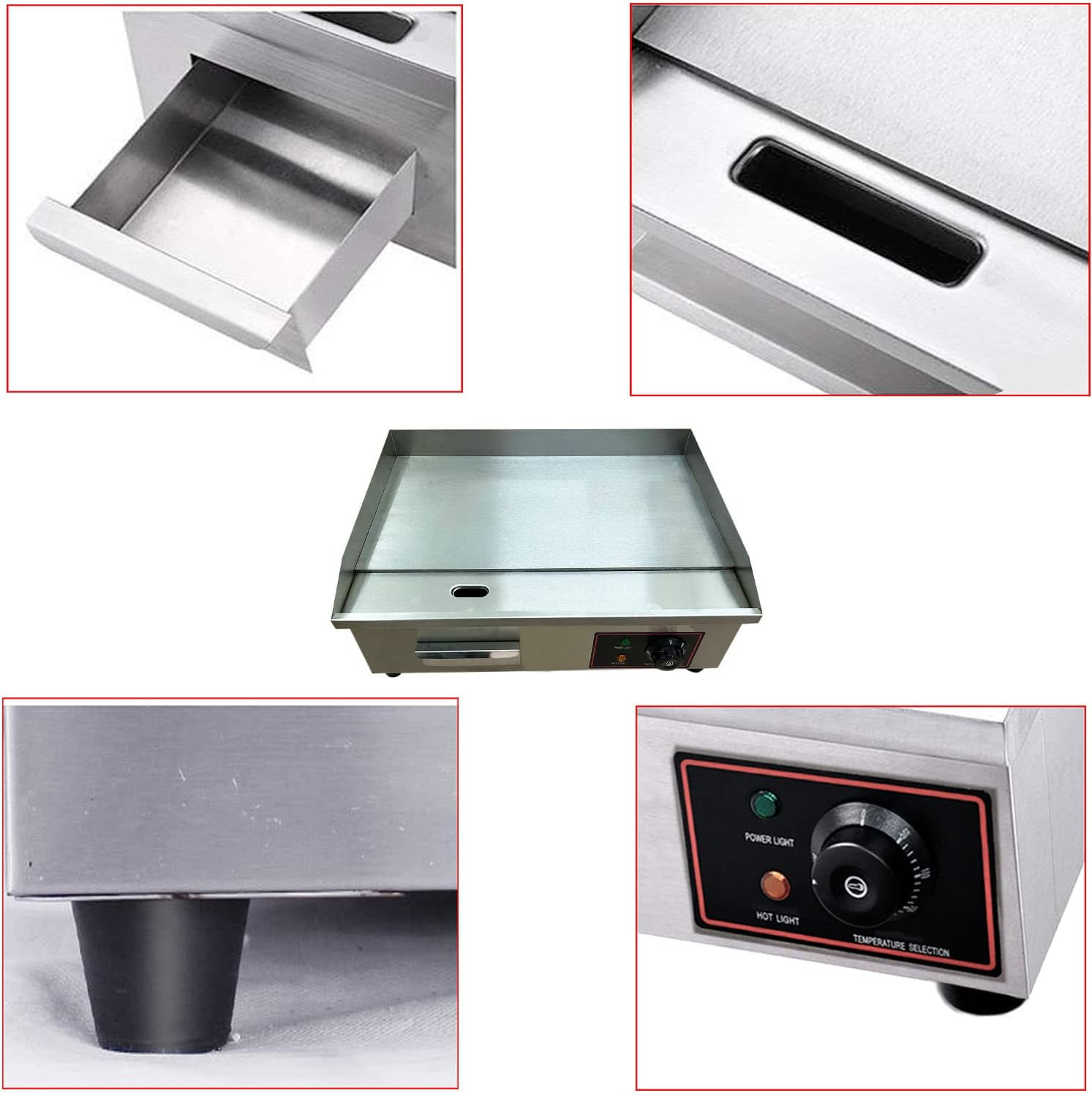 Proshopping 1600W 22" Extra Large Commercial Electric Countertop Griddle Grill, Flat Top Grill Indoor, Stainless Steel Restaurant Grill, Tabletop Flat Grill - for BBQ, Pancake, Chicken (110V) - Barbecue Whizz...Watch My Smoke!