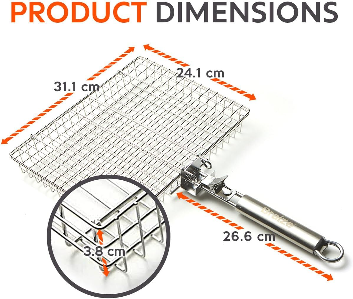 Stainless Steel Large Grill Basket with Easy Open/Close Lid and Removable Handle - 12.25 x 9.5 x 1.5 Inches - Includes Carry/Storage Bag for - Barbecue Whizz...Watch My Smoke!