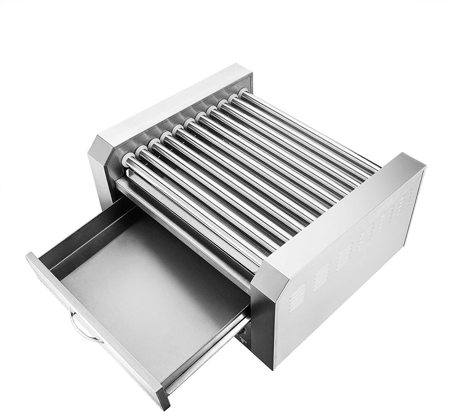 PartyHut 30 Hot Dog Roller Warmer Grill Cooker Machine, Commercial Grade, (with Bun Warmer Drawer, 11 Non-Stick Rollers, 30 Hot Dog Sausage Grill Cooker, and Removable Stainless Steel Drip Tray) - Barbecue Whizz...Watch My Smoke!