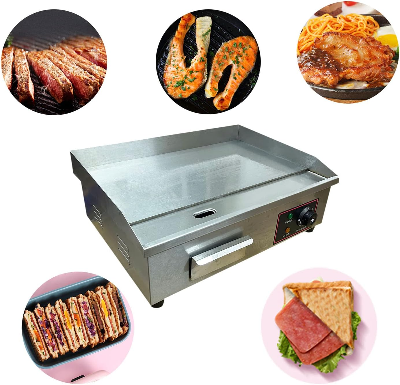 Proshopping 1600W 22" Extra Large Commercial Electric Countertop Griddle Grill, Flat Top Grill Indoor, Stainless Steel Restaurant Grill, Tabletop Flat Grill - for BBQ, Pancake, Chicken (110V) - Barbecue Whizz...Watch My Smoke!