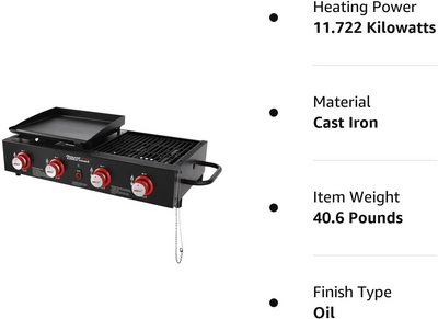 Royal Gourmet GD4002T 4-Burner Tailgater Grill & Griddle Combo, Portable Propane Gas Grill and Griddle, 2-in-1 Combo Design for Backyard or Outdoor BBQ Cooking, 40,000 BTU, Black - Barbecue Whizz...Watch My Smoke!