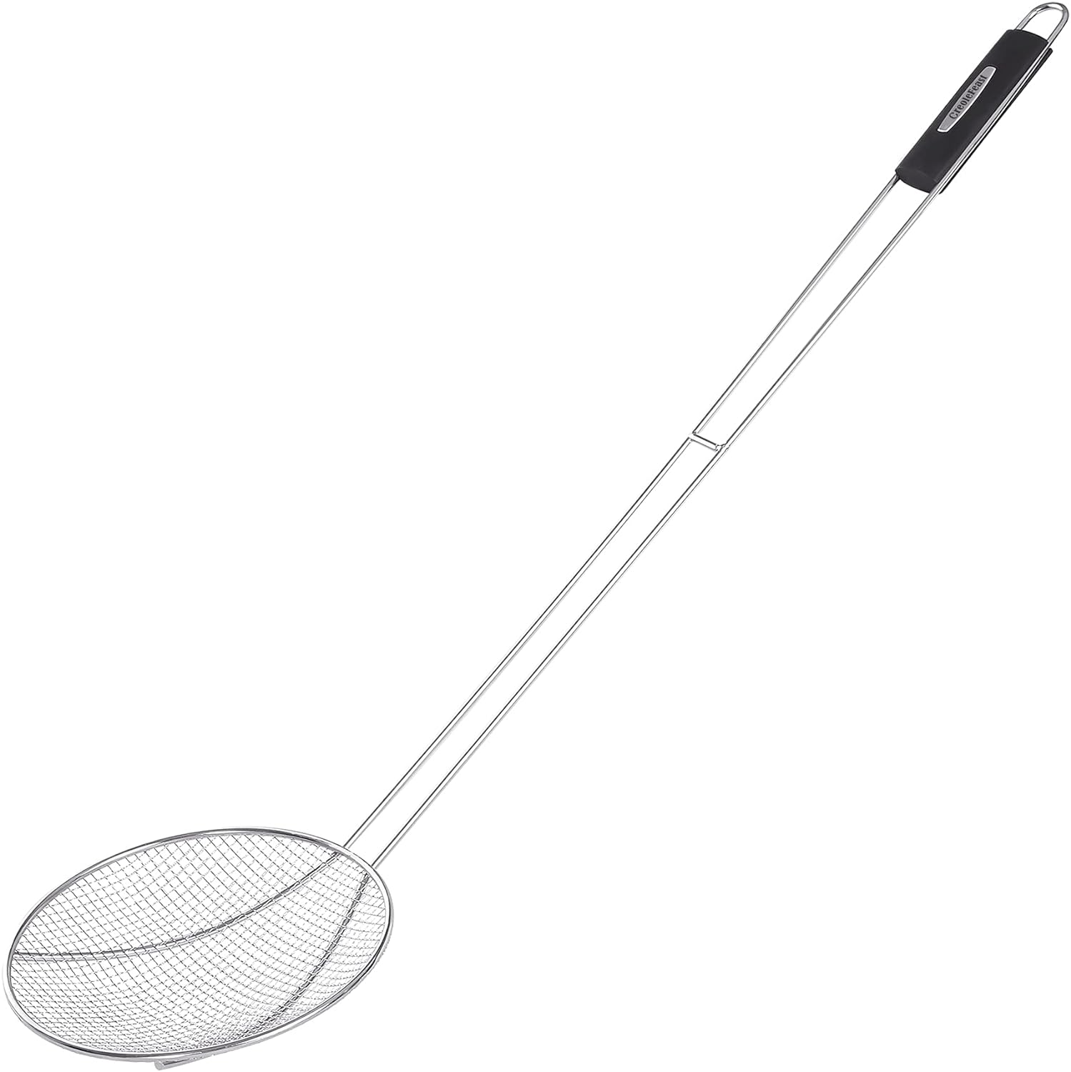 Creole Feast SKM3602 36-Inch Stainless Steel Skimmer with 8" Bowl, Wire Strainer and Mesh Scoop, Crawfish Long Ladle Accessories for Large Batch Outdoor Cooking - Barbecue Whizz...Watch My Smoke!
