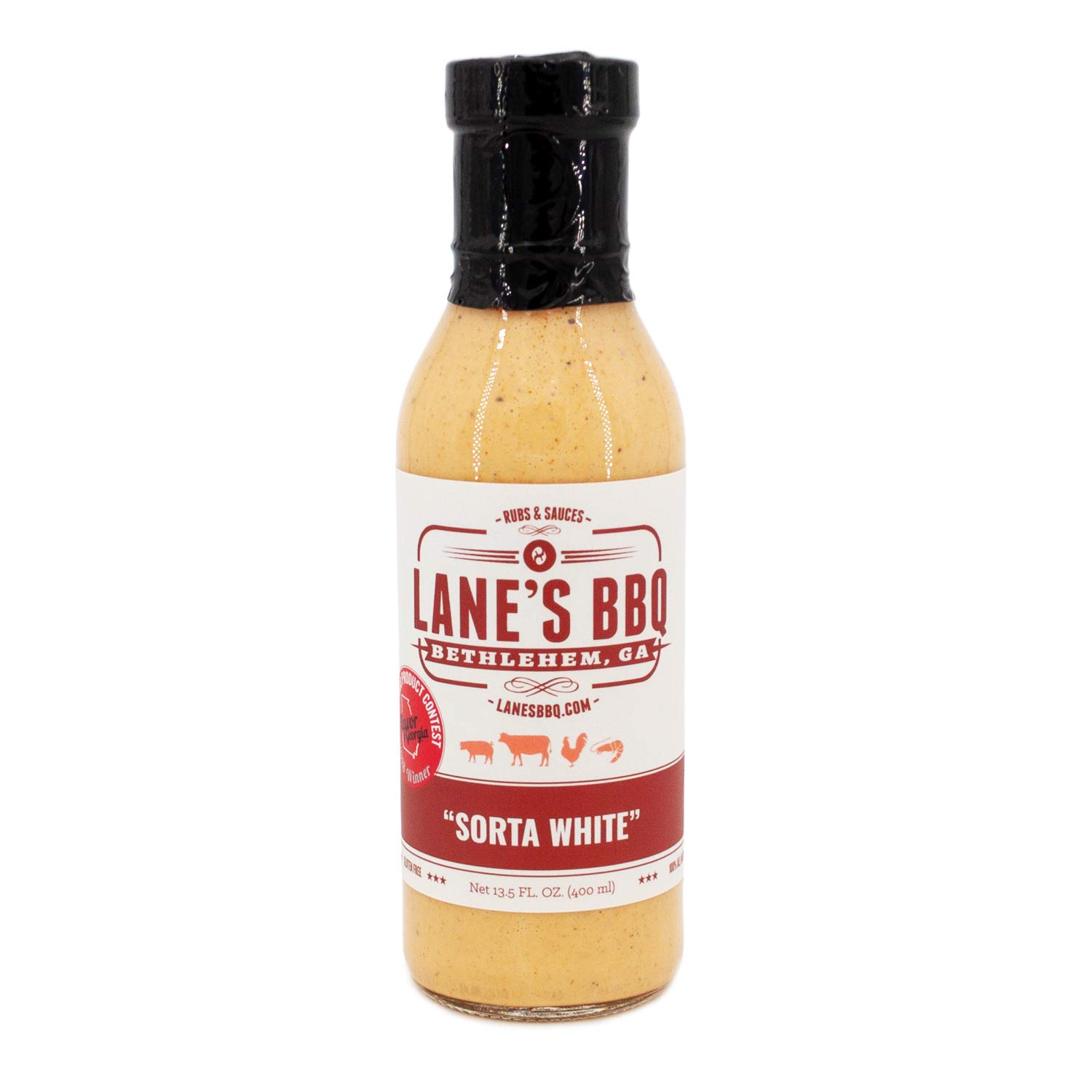 Lane's Sorta White BBQ Sauce, Award Winning Flavor of Georgia All-Natural BBQ White Sauce, Goes Great with Burger, Chicken & Nachos, No MSG, No Preservatives, Gluten-Free, Handcrafted in USA, 13.5 Oz - Barbecue Whizz...Watch My Smoke!