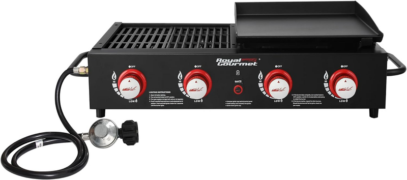 Royal Gourmet GD4002T Tailgater Tabletop Gas Grill Griddle, 4-Burner Portable Propane Grill Griddle Combo, for Backyard or Outdoor BBQ Cooking, 40,000 BTU, Black - Barbecue Whizz...Watch My Smoke!