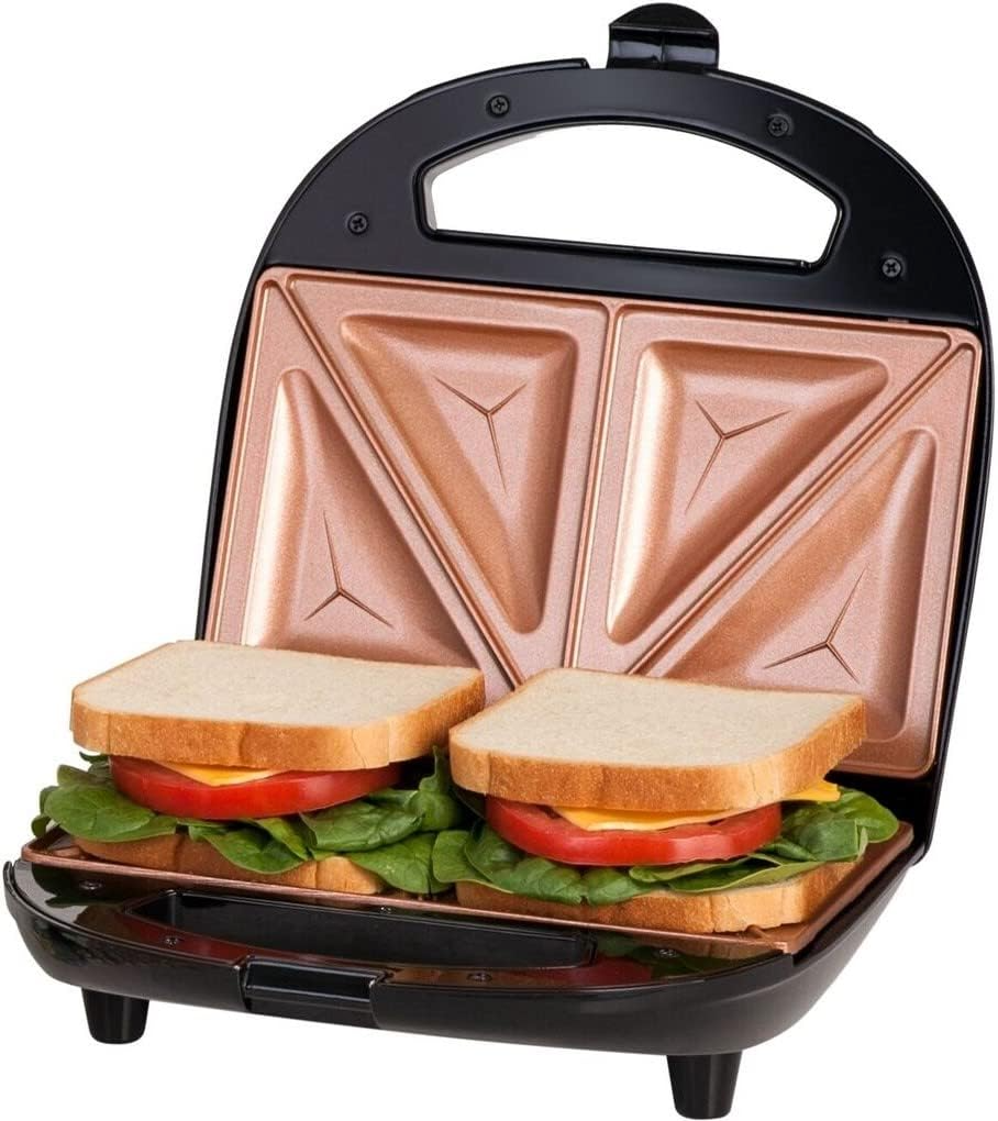 Gotham Steel Nonstick Panini Press Sandwich Maker, 2in1 Breakfast Sandwich Maker Grill / Sandwich Press Grill with Indicator Light, Grilled Cheese Maker Makes 2 Sandwiches with Easy Cut Edges - Barbecue Whizz...Watch My Smoke!