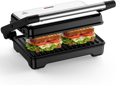 Panini Press OSTBA, Sandwich Press Grill 1200W, XXL Panini Maker with Nonstick Plates, Adjustable Temperature, Opens 180 Degrees, Easy to Clean - Barbecue Whizz...Watch My Smoke!