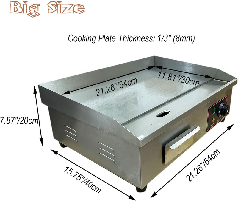 Proshopping 1600W 22" Extra Large Commercial Electric Countertop Griddle Grill, Flat Top Grill Indoor, Stainless Steel Restaurant Grill, Tabletop Flat Grill - for BBQ, Pancake, Chicken (110V) - Barbecue Whizz...Watch My Smoke!