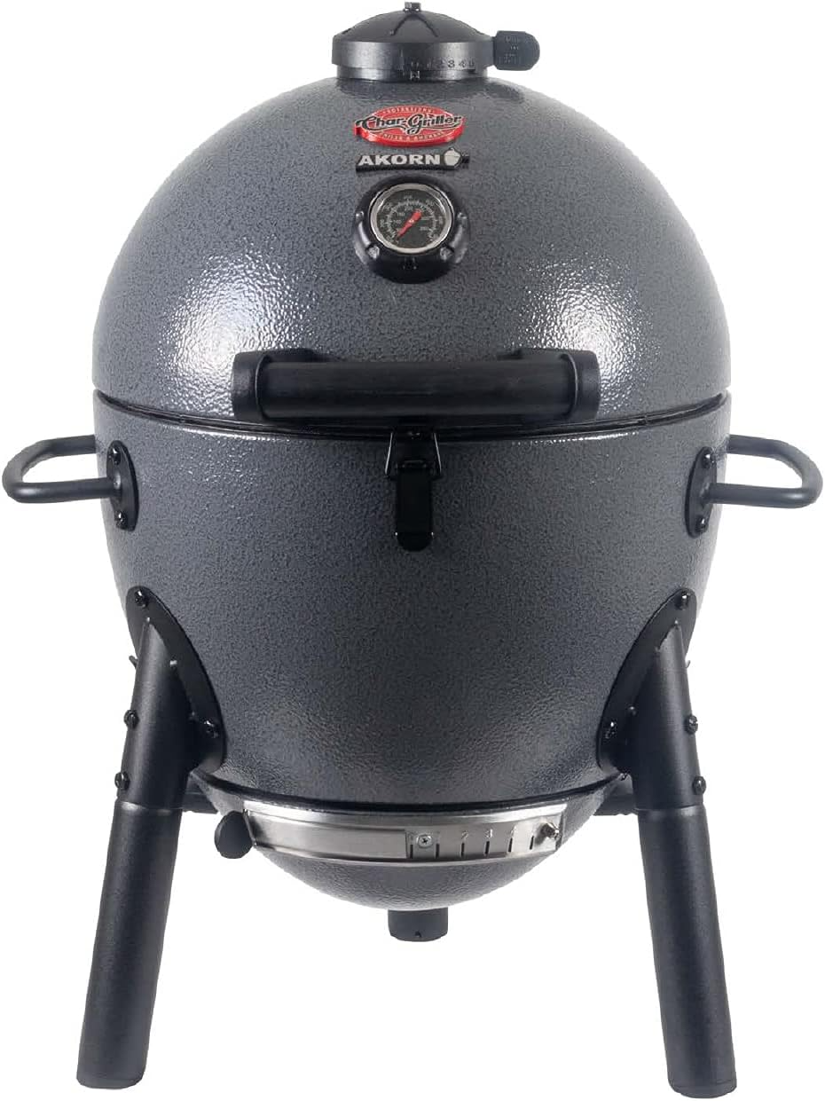 Char-Griller® AKORN® Jr. Portable Kamado Charcoal Grill and Smoker with Cast Iron Grates and Locking Lid with 155 Cooking Square Inches in Ash, Model E86714
