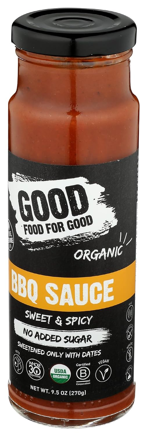 Good Food For Good Organic Sweet & Spicy BBQ Sauce, No Added Sugar, Whole30 Approved, 9.5 Oz - Barbecue Whizz...Watch My Smoke!