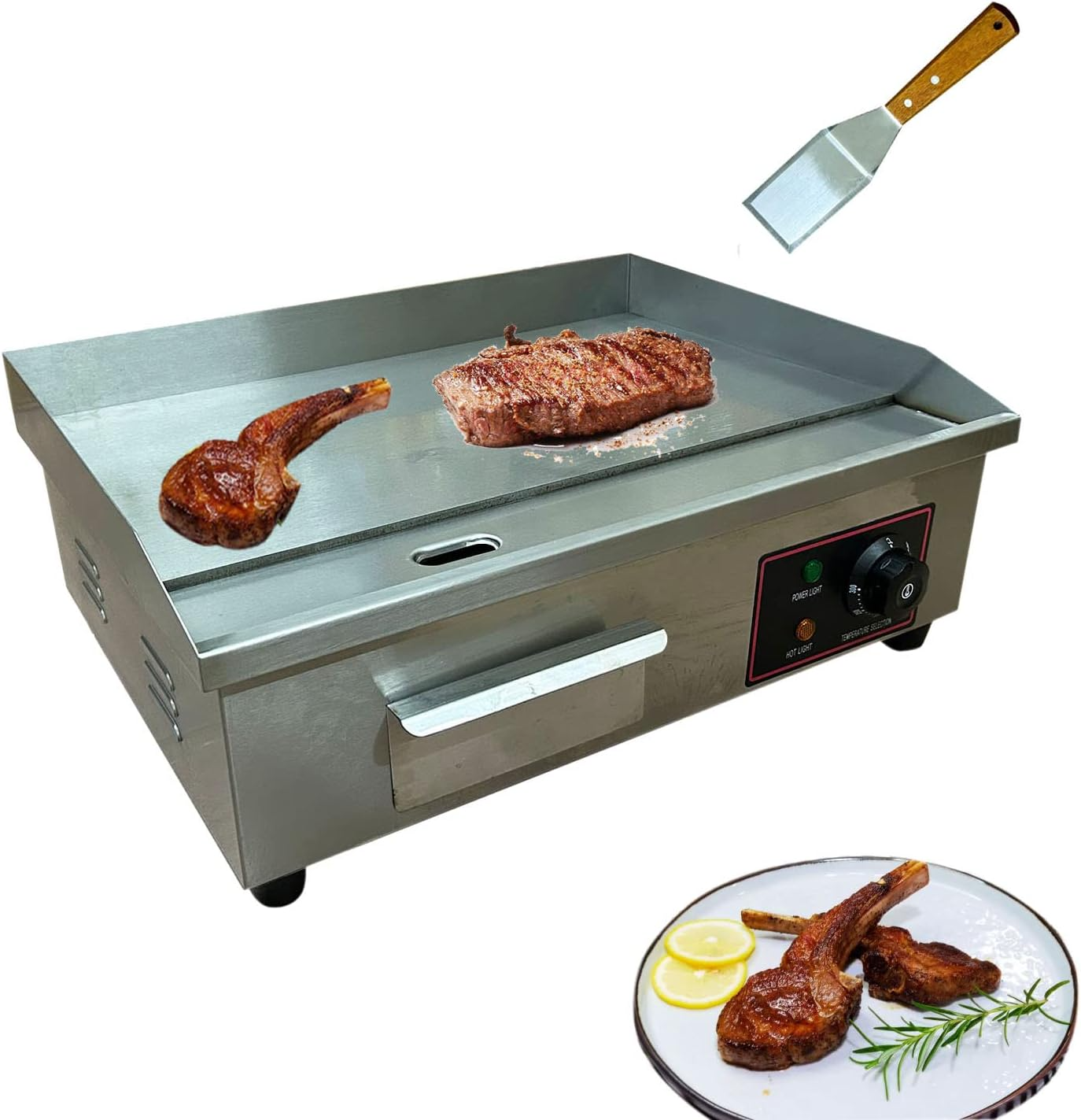 Proshopping 1600W 22" Extra Large Commercial Electric Countertop Griddle Grill, Flat Top Grill Indoor, Stainless Steel Restaurant Grill, Tabletop Flat Grill - for BBQ, Pancake, Chicken (110V) - Barbecue Whizz...Watch My Smoke!