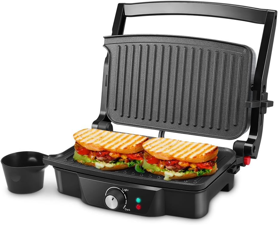 Panini Maker, iSiLER 4 Slice Panini Press Grill, Sandwich Maker Non-Stick Coated Plates, Opens 180 Degrees for Panini - Barbecue Whizz...Watch My Smoke!
