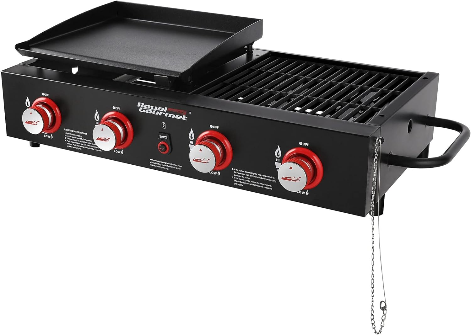 Royal Gourmet GD4002T 4-Burner Tailgater Grill & Griddle Combo, Portable Propane Gas Grill and Griddle, 2-in-1 Combo Design for Backyard or Outdoor BBQ Cooking, 40,000 BTU, Black - Barbecue Whizz...Watch My Smoke!