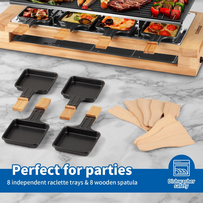 Indoor Grill, CUSIMAX Raclette Table Grill, 1500W Electric Grill Korean BBQ Grill with 2 in 1 Reversible Non-stick Plate/Wooden Base, Party Grill with 8 Trays & Wooden Spatulas, New Model - Barbecue Whizz...Watch My Smoke!