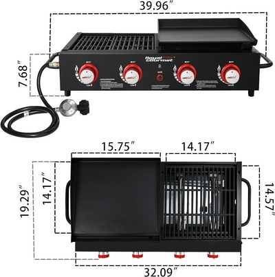 Royal Gourmet GD4002T Tailgater Tabletop Gas Grill Griddle, 4-Burner Portable Propane Grill Griddle Combo, for Backyard or Outdoor BBQ Cooking, 40,000 BTU, Black - Barbecue Whizz...Watch My Smoke!