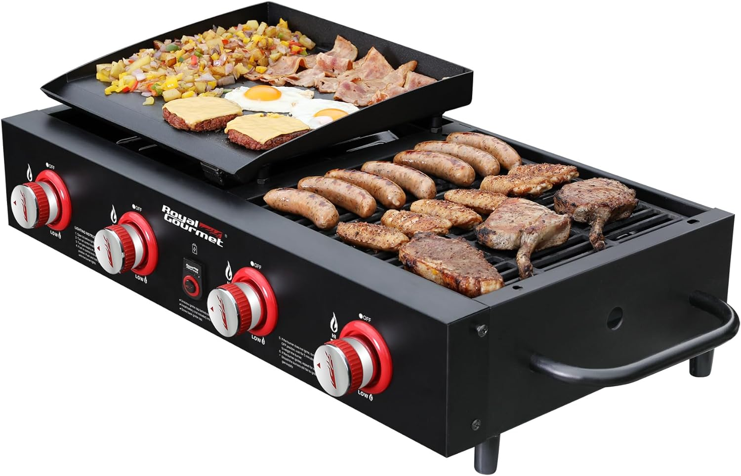 Royal Gourmet GD4002T Tailgater Tabletop Gas Grill Griddle, 4-Burner Portable Propane Grill Griddle Combo, for Backyard or Outdoor BBQ Cooking, 40,000 BTU, Black - Barbecue Whizz...Watch My Smoke!