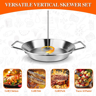 Al Pastor Skewer for Grill -Vertical Barbecue Stand Al Pastor, Kebabs, Shawarma, Gyros, with 10.5 inch base plate and 3 detachable sharp barbecue accessories (8 inches, 10 inches, and 12 inches) - Barbecue Whizz...Watch My Smoke!