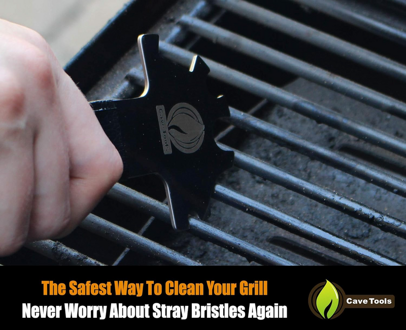 Cave Tools Bristle-Free Metal Grill Scraper - Includes Bottle Opener - Barbeque Brush Substitute - BBQ Grill Accessories, Stainless Steel - Barbecue Whizz...Watch My Smoke!