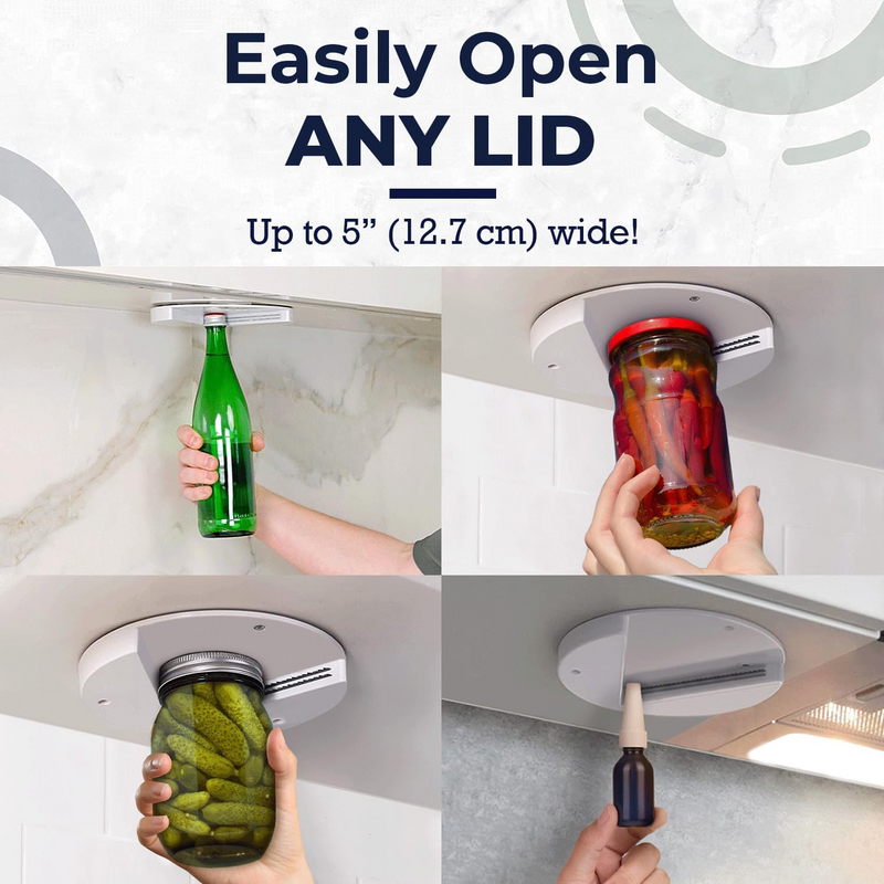 EZ Off Jar Opener for Seniors - Under Cabinet Jar Openers for Weak Hands, Easy Grip, One Handed Gadgets & Bottle Opener - Essential Kitchen Gadgets for Home Assistance - White - Barbecue Whizz...Watch My Smoke!