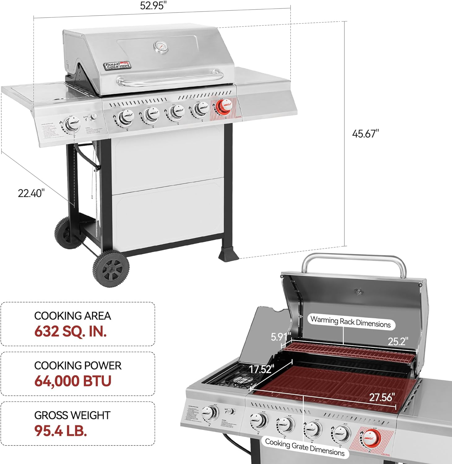 Royal Gourmet GA5401T 5-Burner BBQ Propane Grill with Sear Burner and Side Burner, Stainless Steel Barbecue Gas Grill for Outdoor Patio Garden Picnic Backyard Cooking, 64,000 BTU, Silver - Barbecue Whizz...Watch My Smoke!