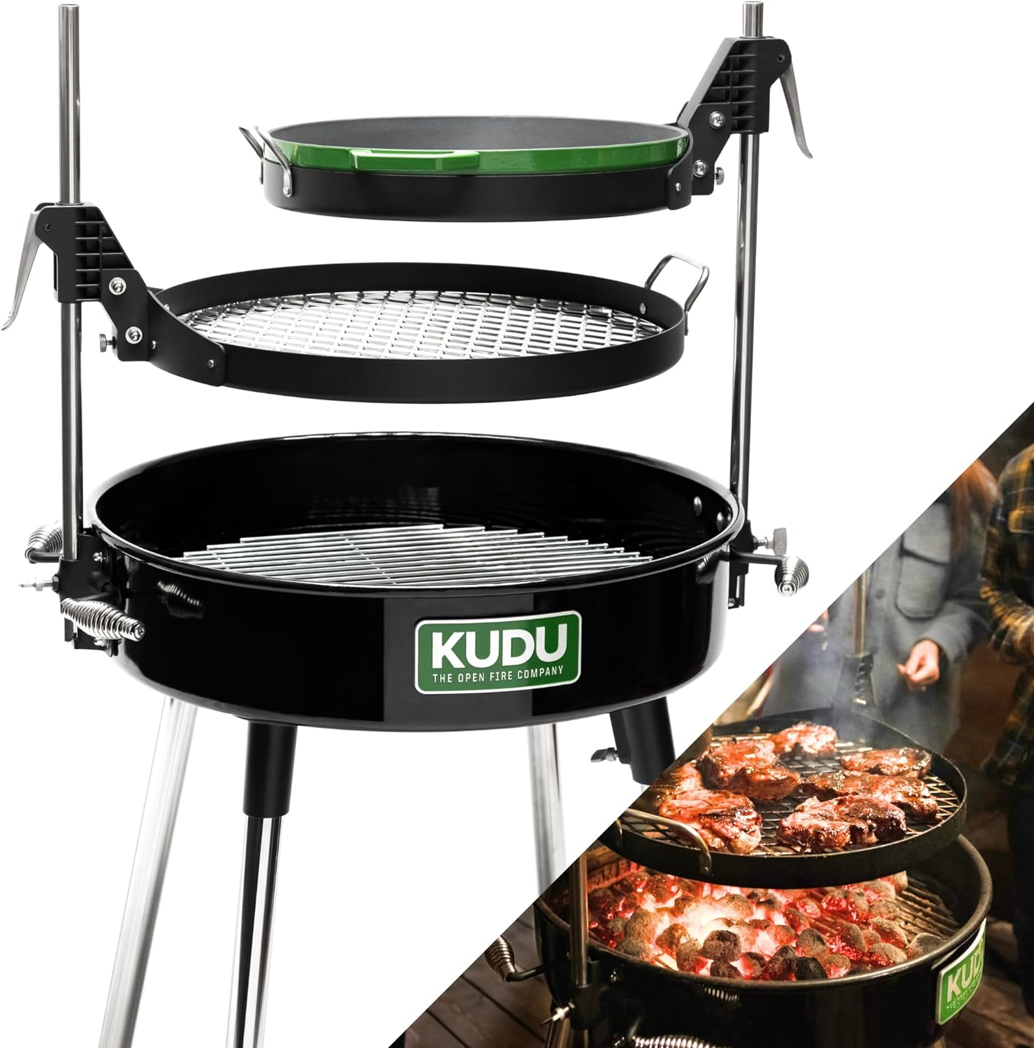 KUDU 3 Grill - Open Fire BBQ Grilling System, Portable Charcoal Grills - Barbecue Whizz...Watch My Smoke!