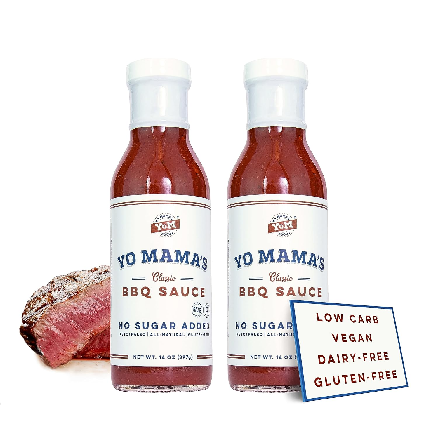 Yo Mama's Foods Keto Barbecue BBQ Sauce – (Pack of 2) - Vegan, No Sugar Added, Low Carb, Low Sodium, Gluten Free, Paleo, and Made with Whole Non-GMO Tomatoes! - Barbecue Whizz...Watch My Smoke!