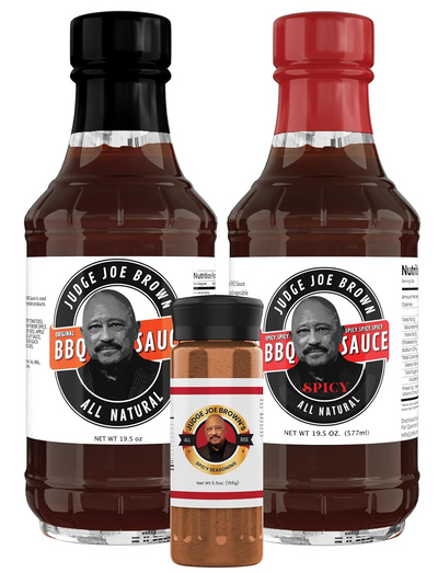 Judge Joe Brown BBQ Sauce & Seasoning Bundle | All Natural Seasoning & Sauce | Original & Spicy Sauce | All Purpose Seasoning | Great gift for the Home BBQ expert or Grill Master - Barbecue Whizz...Watch My Smoke!