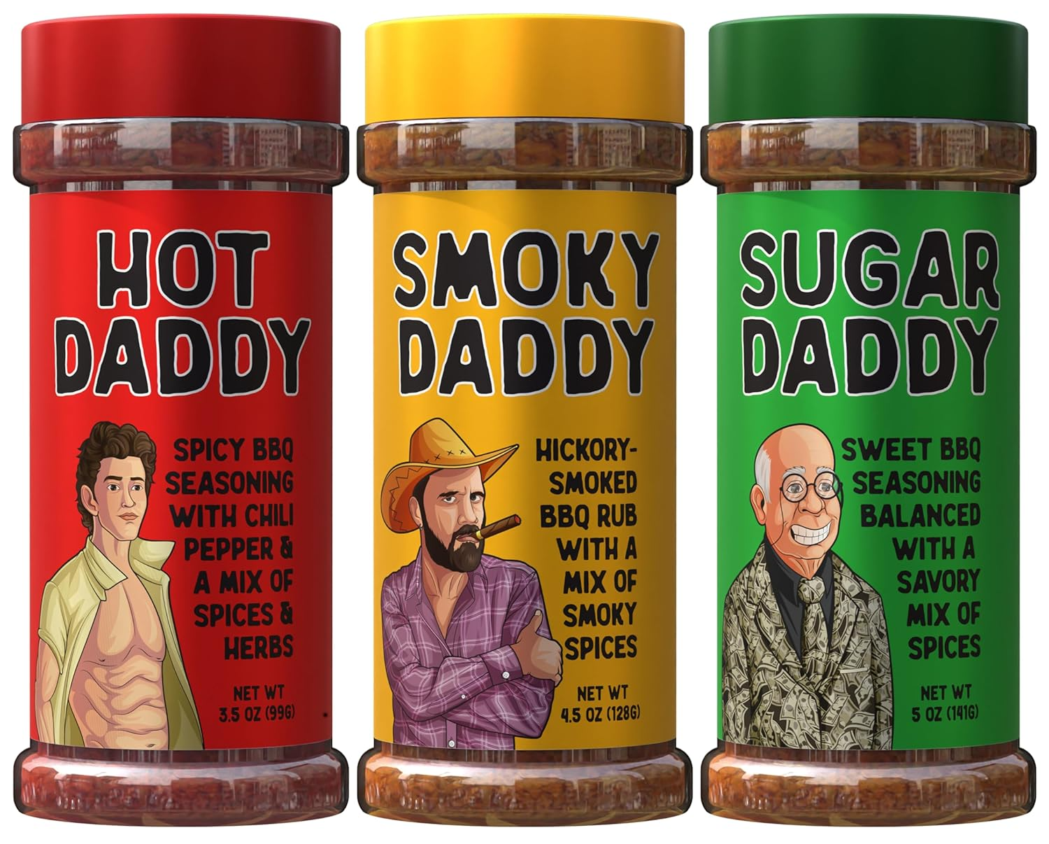 BBQ Rub Dad Gift Set - Sugar Daddy, Hot Daddy, Smoky Daddy. Barbecue Seasoning, Valentines Day Gift for Him Fathers Day Dad Gifts Christmas Stocking Stuffers for Dads Birthday Gifts for Men - Barbecue Whizz...Watch My Smoke!