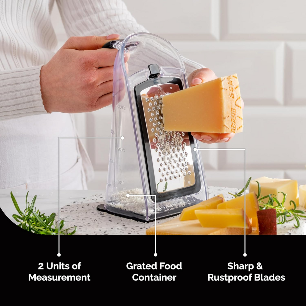 Cheese Grater with Garlic Crusher - Box Grater Cheese Shredder - Cheese Grater with Handle - Graters for Kitchen Stainless Steel Food Grater - Garlic Mincer Tool and Vegetable Peeler - Barbecue Whizz...Watch My Smoke!