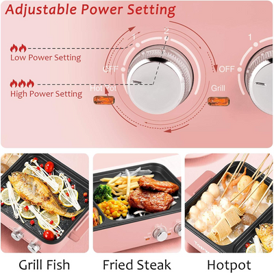 Topwit Hot Pot Electric with Grill, 2 in 1 Indoor Non-stick for Steaks, Shabu Shabu, Noodles, Simmer and Fry, Korean BBQ Grill, Independent Dual Temperature Control, Pink - Barbecue Whizz...Watch My Smoke!