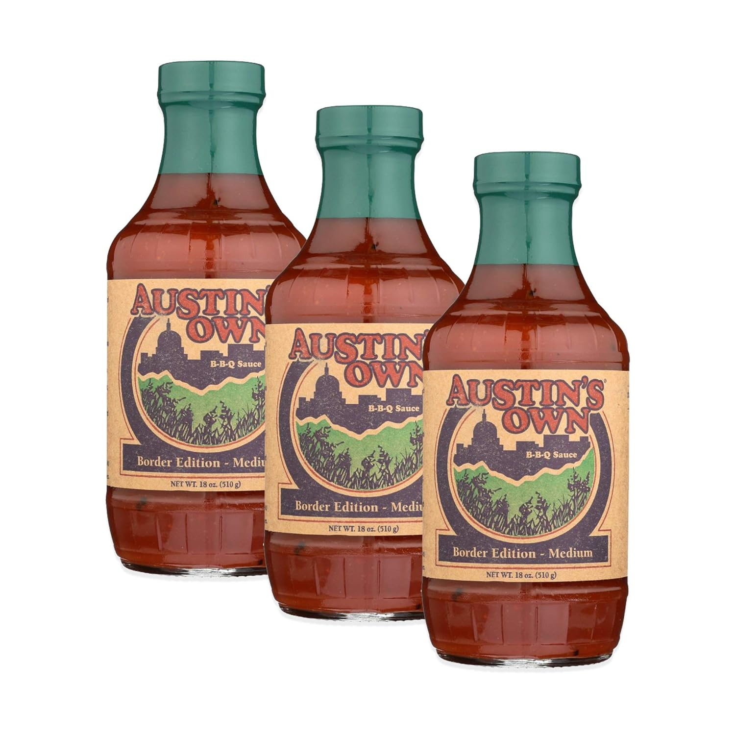 Austin's Own Border Edition - Medium BBQ Sauce 18oz Bottle (Pack of 3)3 - Barbecue Whizz...Watch My Smoke!