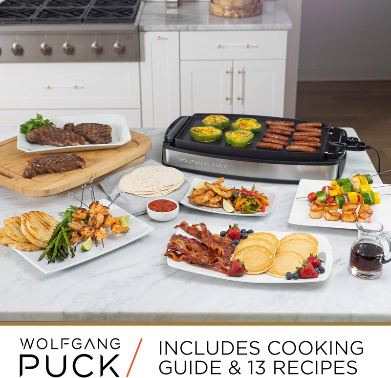 Wolfgang Puck XL Reversible Grill Griddle, Oversized Removable Cooking Plate, Nonstick Coating, Dishwasher Safe, Heats Up to 400ºF, Stay Cool Handles - Barbecue Whizz...Watch My Smoke!