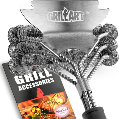 GRILLART Grill Brush and Scraper Bristle Free – Safe BBQ Brush for Grill – 18'' Stainless Grill Grate Cleaner - Safe Grill Accessories for Porcelain/Weber Gas/Charcoal Grill – Gifts for Grill Wizard - Barbecue Whizz...Watch My Smoke!