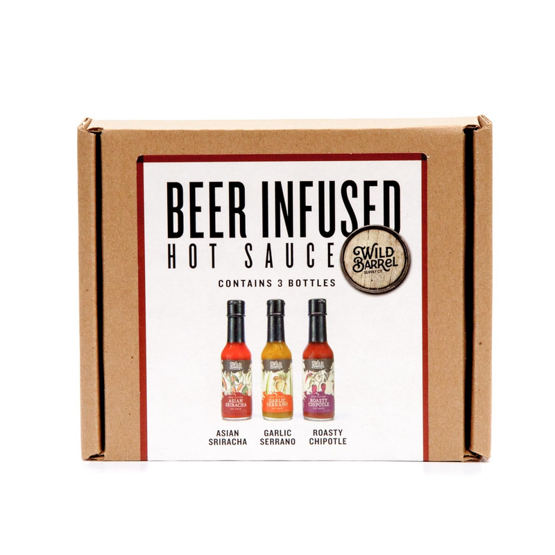 Beer-infused Hot Sauce Variety 3-pack (Includes Asian Sriracha, Garlic Serrano, & Roasty Chipotle) - Craft Beer Gift, Hot Sauce Gift Set, Beer Sauce, BBQ Sauce, Beer Lover, Grill + Man Cave - Barbecue Whizz...Watch My Smoke!