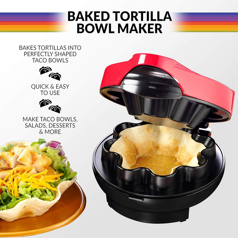Nostalgia Taco Tuesday Tortilla Bowl Maker For Baked Taco Bowls, Tostadas, Salads, Dips, Appetizers, and Desserts, 8 to 10 Inch Tortillas, Red - Barbecue Whizz...Watch My Smoke!