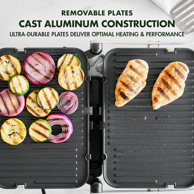 GreenPan 6-in-1 Multifunction Contact Grill & Griddle, Healthy Ceramic Nonstick Reversible Grill & Griddle Plates, Dual Heat Settings, Closed Panini Press, Open Flat Surface, PFAS-Free, Matte Black - Barbecue Whizz...Watch My Smoke!