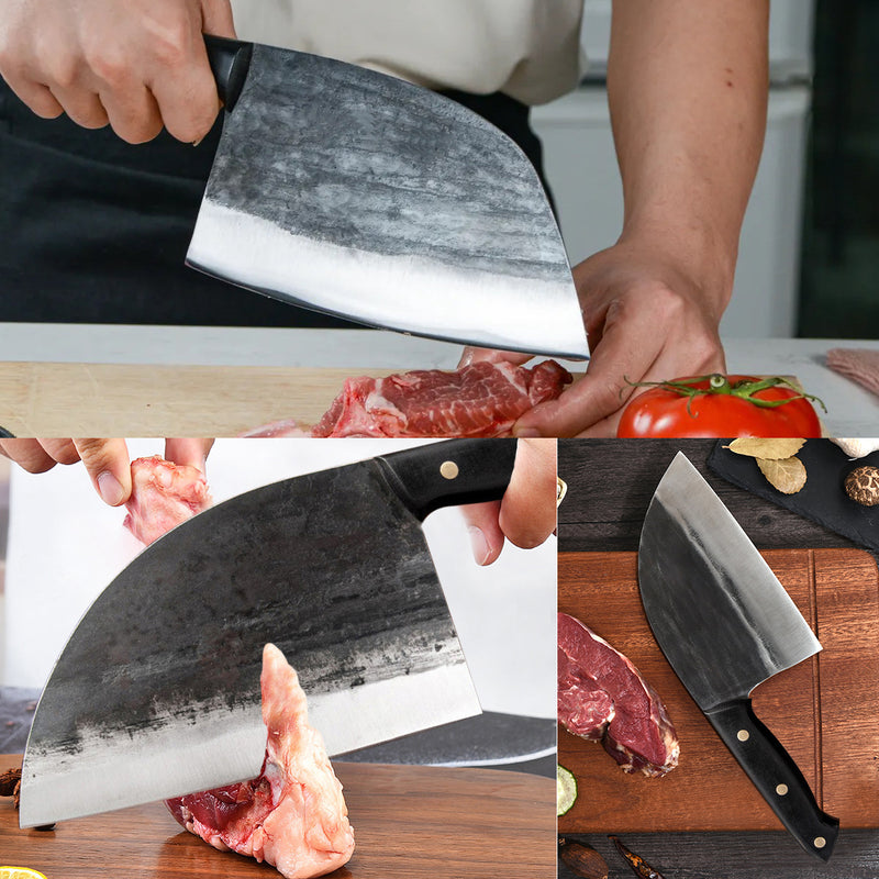 Qulajoy Serbian Chef Knife 6.7 Inch - High Carbon Steel Meat Cleaver - Professional Japanese Full Tang Hammered Cutting Knife For Kitchen Camping BBQ Outdoor - Barbecue Whizz...Watch My Smoke!